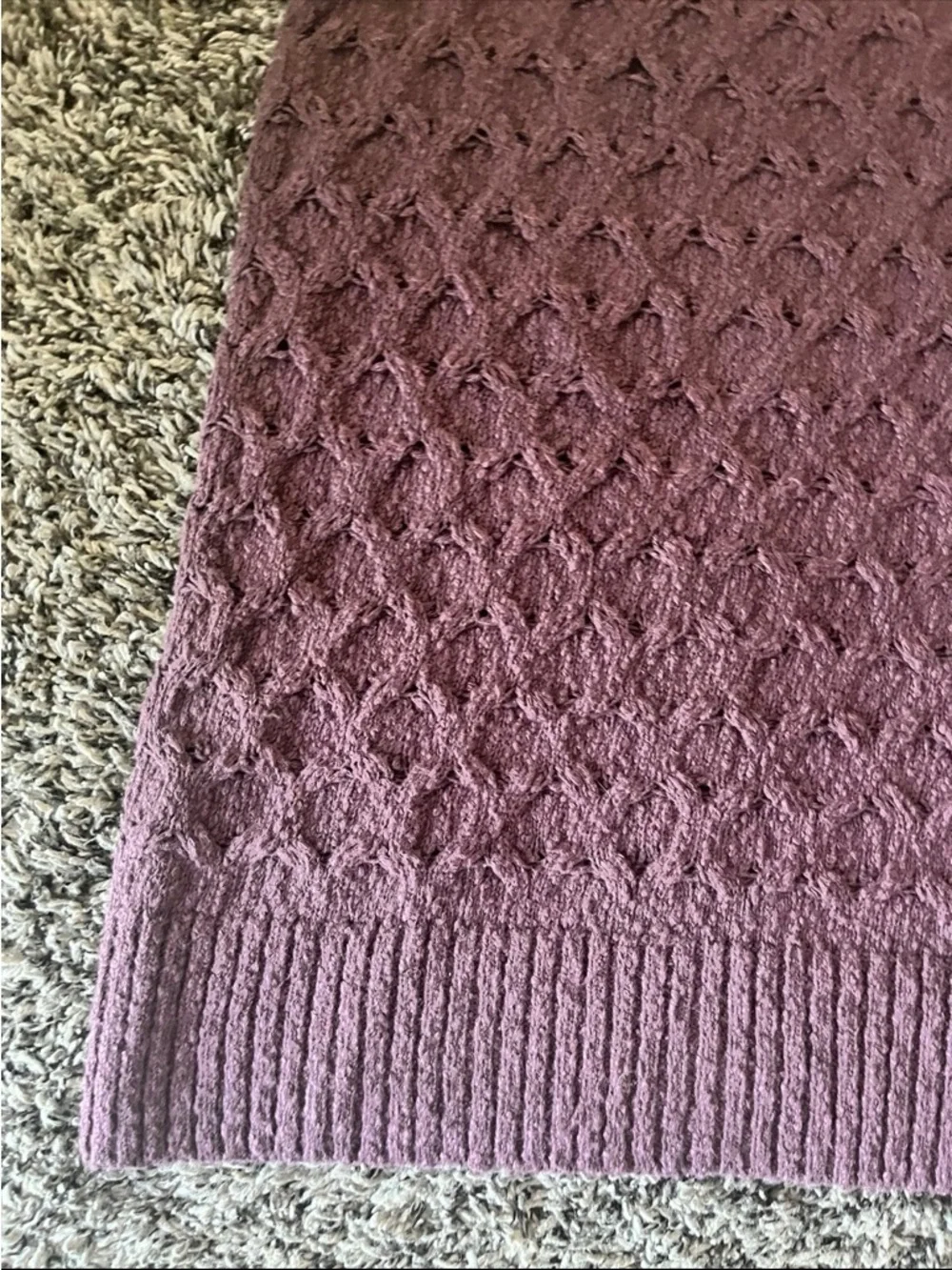 Free People Rosemary Knit Top Medium Plum Purple Mock Neck Cable Knit Sleeveless